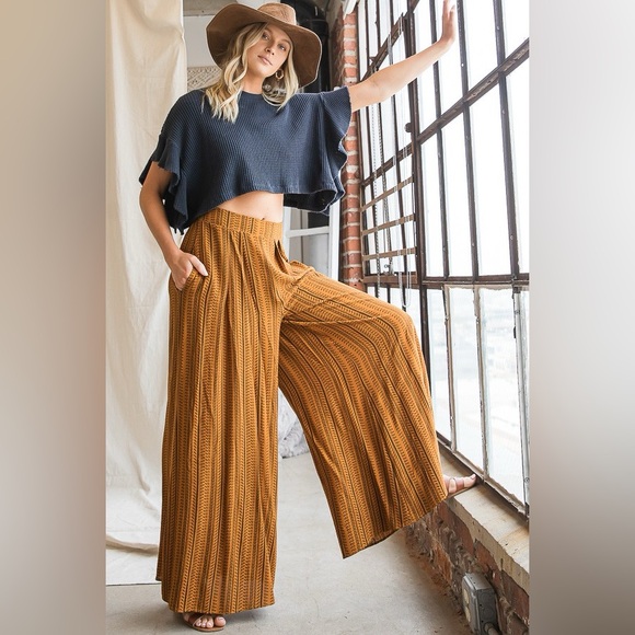 Paperbag Waist Split Wide Leg Tribal Print Pants